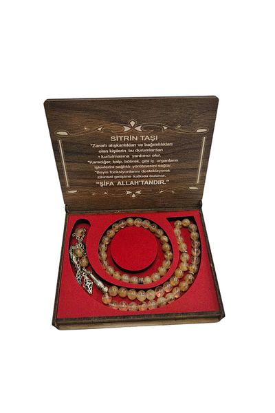 hüseyin ceran Citrine Stone Prayer Beads and Bracelet Gift Wooden Box