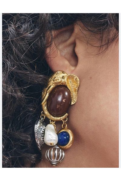 Pinery Jewels Vip Series - Brand Model Elephant Dangle Pearl Women's Earrings Pair