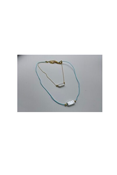 CHIC Baby Blue Drawn Gold Chain ​​Pearl 2-Piece Necklace