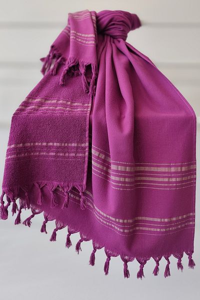 Sevim Plum Striped Towel Peshtemal 90X170Cm - Soft Beach Towel - 100% Cotton