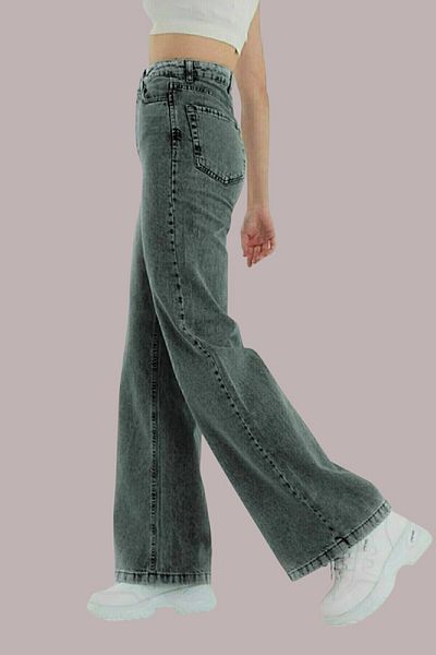 Livik Elizabeth Young Girl Smoked High Waist Elastane Blended Unlined 90's Wide Leg Denim Pants