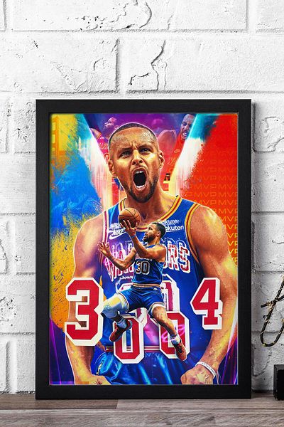 Saturn Stephen Curry Framed Painting - Basketball Nba Poster Painting