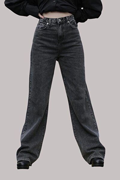 Livik Caroline Γυναικείο καπνιστό τζιν με εξαιρετικά ψηλή μέση, ελαστική τσέπη μέσης με λεπτομέρεια φαρδιά πόδι