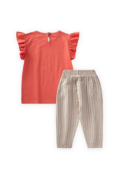 Cigit Printed T-Shirt Set 2-8 Years Coral