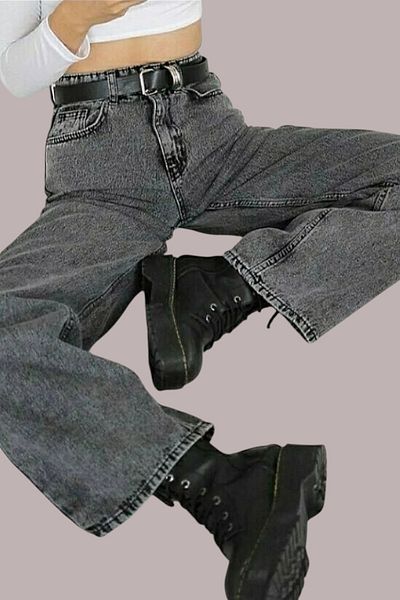 Livik Eleanor Women's Smoked Extra High Waist Stretchy Denim Fabric Loose Leg Jeans