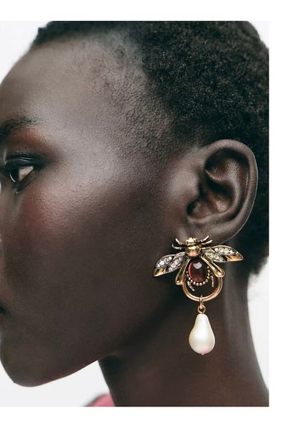 Pinery Jewels Brand Model Metal Bee Pearl Women's Earrings Pair 5 cm
