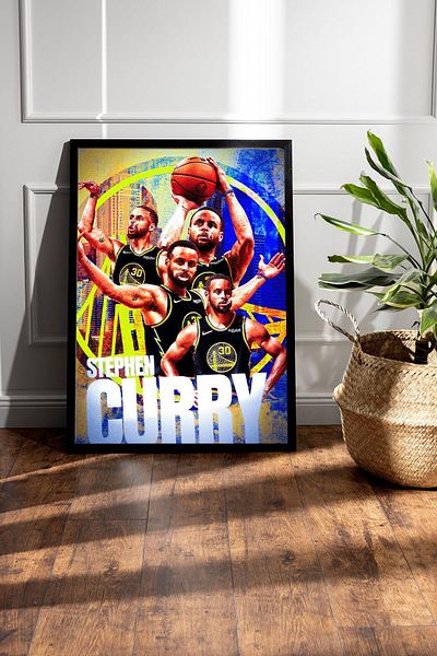 Saturn Stephen Curry Framed Painting - Basketball Nba Poster Painting