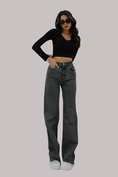 Livik Bethany Young Girl Smoked High Waist Elastane Blended Unlined Wide Leg Jeans