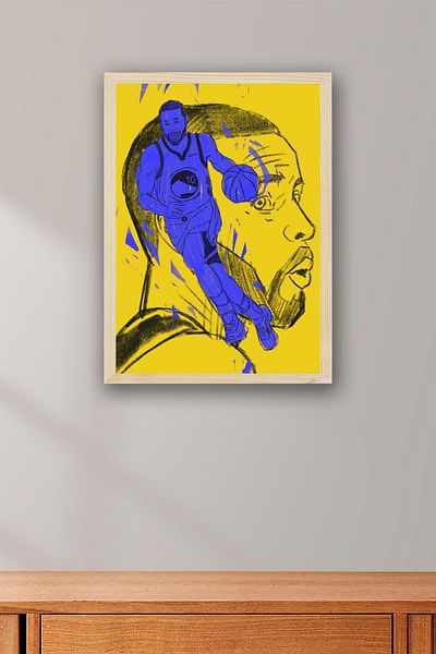 Saturn Stephen Curry Framed Painting - Basketball Nba Poster Painting