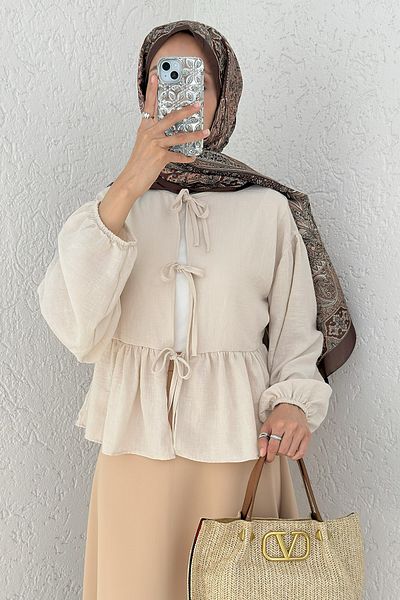 Salih Çelebi Short Kimono Above Skirt 2347 - Beige