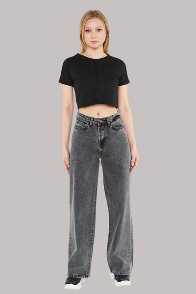 Livik Ava Young Girl Smoked High Waist Lycra 5 Pocket Wide Leg Jeans