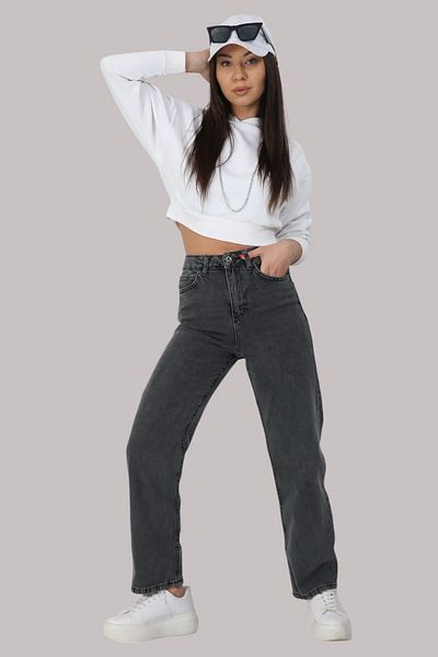 Livik Alice Young Girl Smoked High Waist Lycra Comfortable Loose Leg Jeans