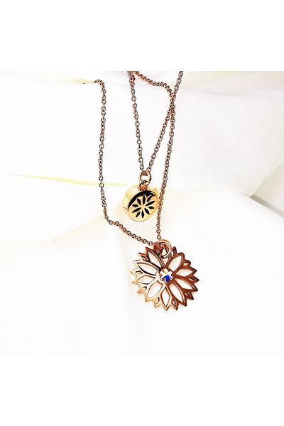 tzachebot Aromatherapy necklace Nelumbo collection, rose gold, Tzachebot ®, with two pendants, adjustable length