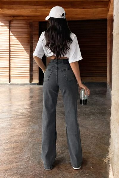 Livik Gabriella Young Girl Smoked High Waist Lycra Comfortable 90's Wide Leg Jean