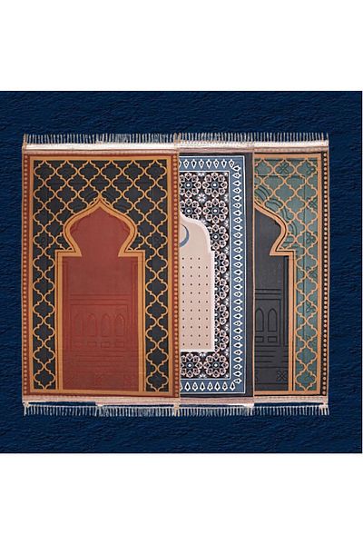 Gerenic 3-piece floral velvet ceramic prayer rug