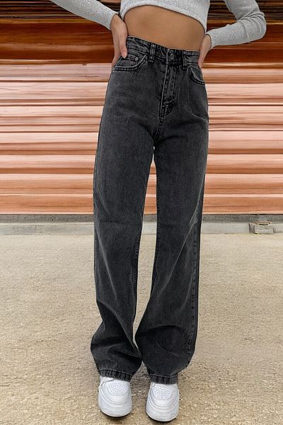 Livik Harper Women's Smoked Extra High Waist Stretchy Denim Fabric 90's Wide Leg Jeans Pants