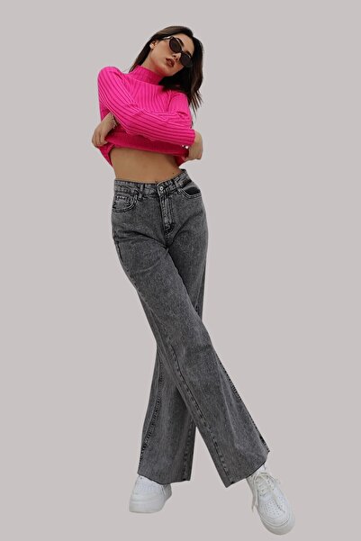 Livik Abigail Γυναικεία καπνιστή εξαιρετικά ψηλή μέση εύκαμπτη μέση Άνετη τζιν με φαρδιά πόδι