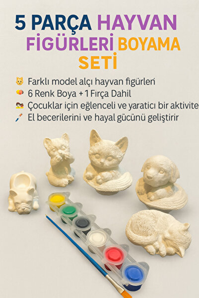 Genel Markalar 🐾 5 PARÇA HAYVAN FİGÜRLERİ BOYAMA SETİ