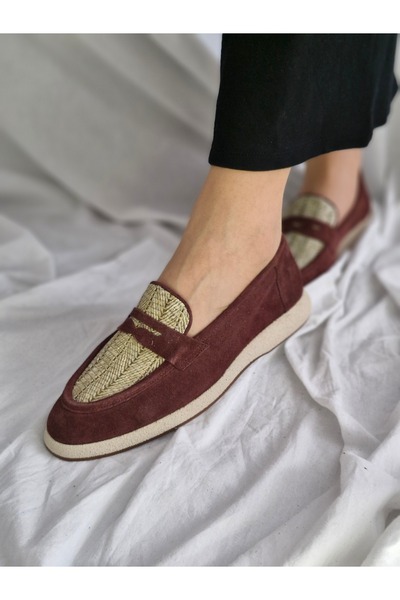 aayak&kabımofficial Genuine Leather Straw Detailed Women's Loafer – Stylish and Comfortable Casual Shoes