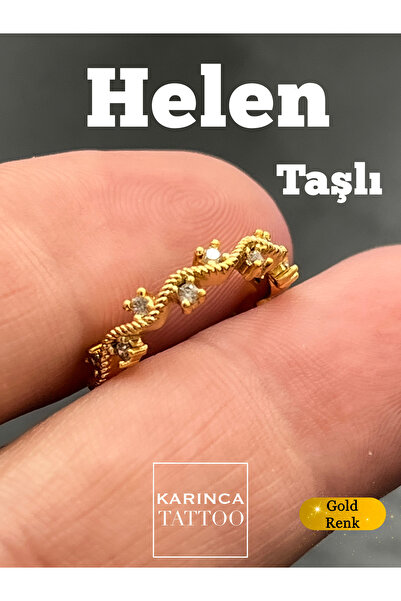 Karınca Piercing Helen Taşlı Piercing Gold Altın Rengi Yaprak Defne Halka Conch Earcuff Küpe