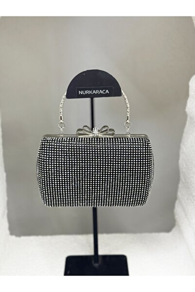 NUR KARACA 25Y4431 Bow Detailled Rank Stone Case Evening Bag for Women (18X12Cm)