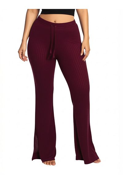 DHDmoda Women's Burgundy Slim Twill Sweatpants with Elastic Waist