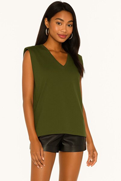 By Kul Design Women's Padded V-Neck Double Layer Fabric Blouse