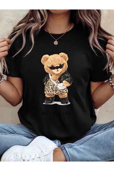 Sarah's Boutique Tricou de damă – 100% bumbac – Ursuleți de pluș „WILD”