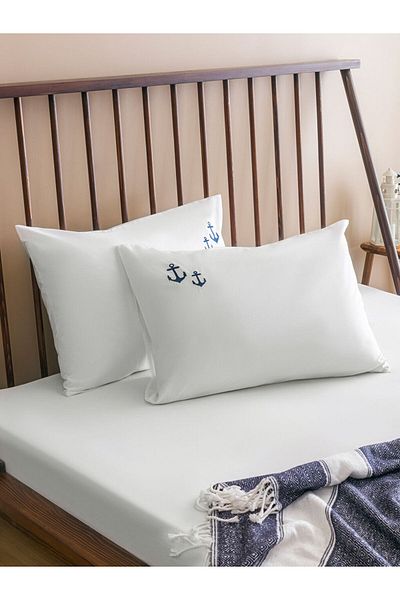LC Waikiki غطاء وسادة قطن مطبوع عليه مرساة بيضاء 2 قطعة 50x70 سم