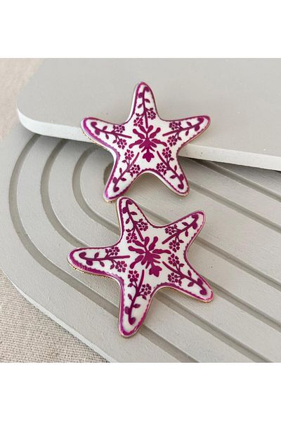 juleeco Purple White Ceramic Plated Earrings(5X5Cm)