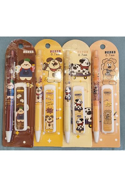 ada çanta kırtasiye 0.7 Tip Pencil with Teddy Bear Figure and 1 Box of Pencil Tips Set of 4