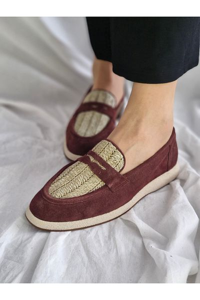 aayak&kabımofficial Genuine Leather Straw Detailed Women's Loafer – Stylish and Comfortable Casual Shoes