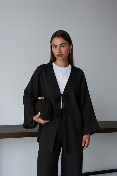 Elysira Tie-Up Linen Bottom Top Women's Kimono Set