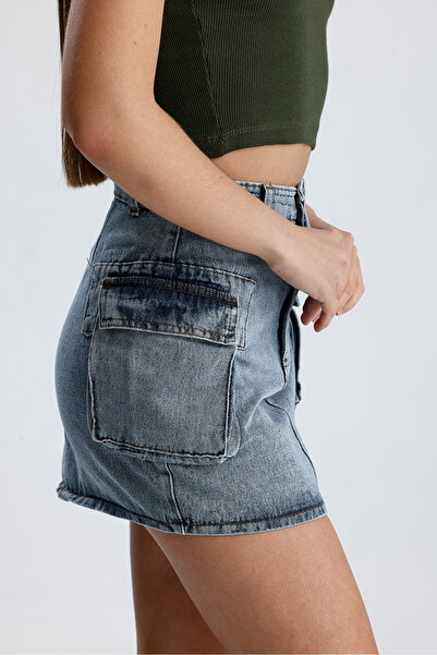 VOSSAX Copy - Women's Pleated High Waist Buttoned Flexible Mini Jeans Skirt with Lyras