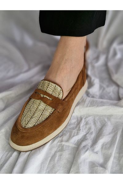aayak&kabımofficial Genuine Leather Straw Detailed Women's Loafer – Stylish and Comfortable Casual Shoes