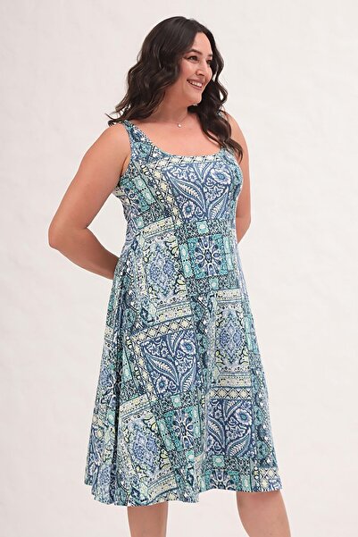 Truva XXL Comfort and Elegance with the Thick Strap Patterned Plus Size Dress!