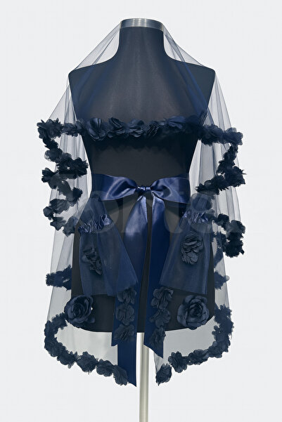 Mortex Lacivert Bol Çiçekli Gelin Seti – Kına, Düğün, Nikah İçin 6'lı Set: Du...