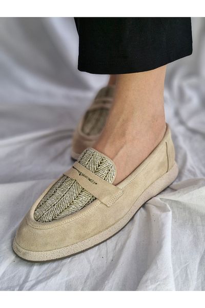 aayak&kabımofficial Genuine Leather Straw Detailed Women's Loafer – Stylish and Comfortable Casual Shoes