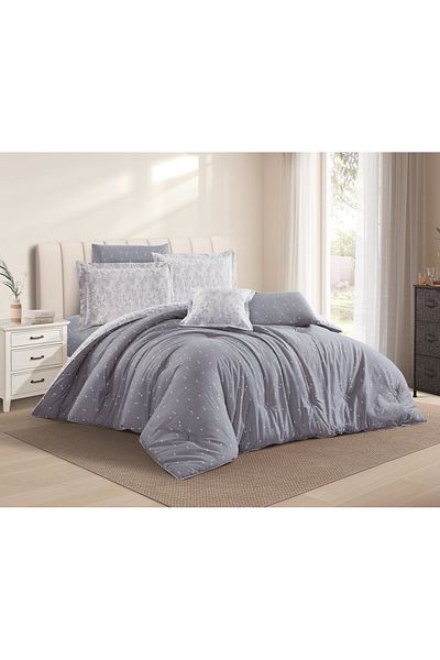 Levore Livori 7-piece comforter set, 100% soft cotton, double-sided, heavy filling, and elegant design