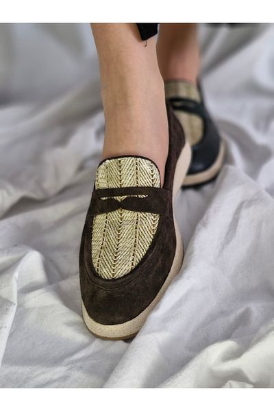 aayak&kabımofficial Genuine Leather Straw Detailed Women's Loafer – Stylish and Comfortable Casual Shoes