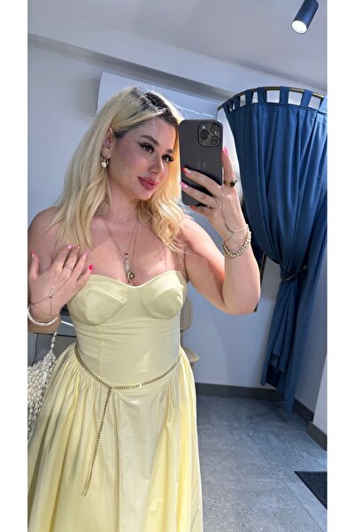 GLAM Sarı Poplin Kumaş Lena Elbise