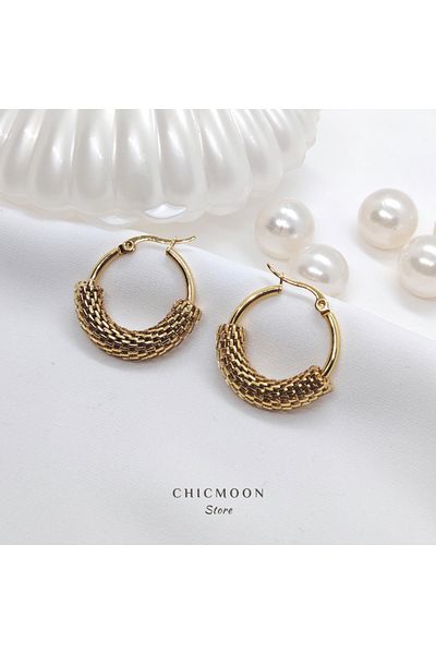 CHICMOON STORE Steel Gold Color Straw Pattern Hoop Earrings