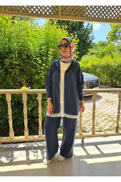Tuğba Sarı Fermuarlu Modal Lacivert Takım