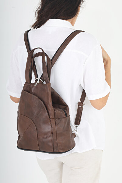 Erzeno Γυναικείο σακίδιο πλάτης από γνήσιο δέρμα / Κατάλληλο για χρήση ως πολυλειτουργική τσάντα ώμου και σακίδιο πλάτης