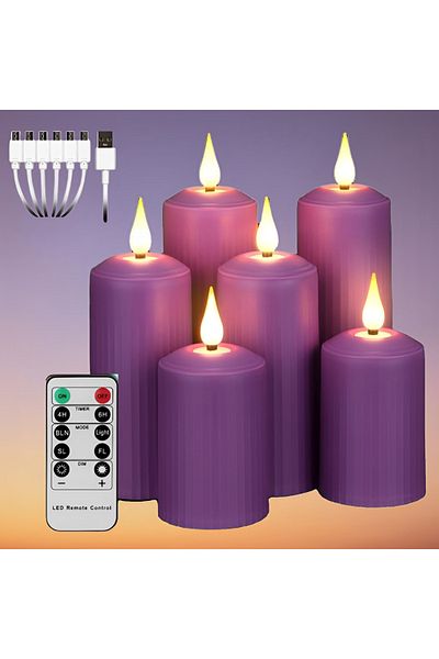 BALQRA Set of 6 Rechargeable LED Candles with Remote Control, Water Resistant, Adjustable Intensity, Rechargeable