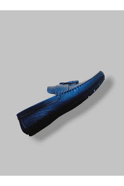 oktay kundura Leather Tassel Summer Ballerina Thin Leather Navy Blue Lightweight Anti-Sweat Casual Daily Men's Shoes