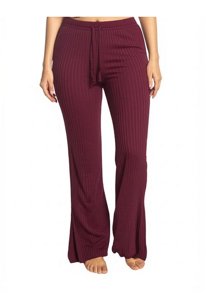 DHDmoda Women's Burgundy Slim Twill Sweatpants with Elastic Waist