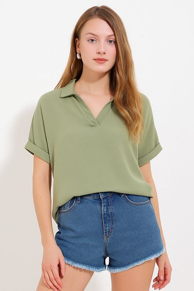 ALPACO Polo Neck Relaxed Fit Summer T-Shirt/Blouse