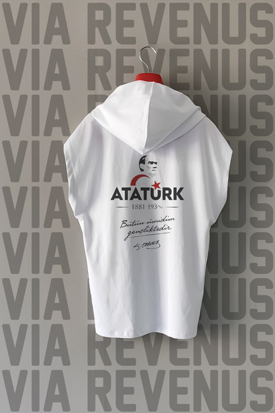 Vordevia Αθλητικό μπλουζάκι Ataturk με μπροστινή και πίσω εκτύπωση με κουκούλα 100% βαμβάκι