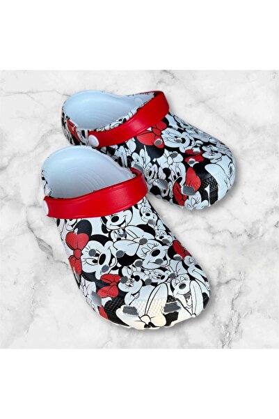 AkınalBella Women's Red White Printed Beach Pool Cook Daily Closed Front Slippers Sandals
